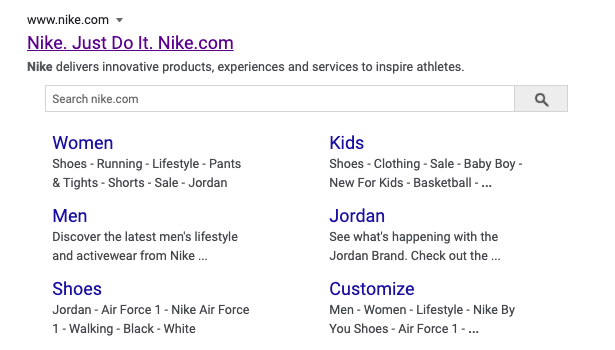 Organic Search Result of Nike